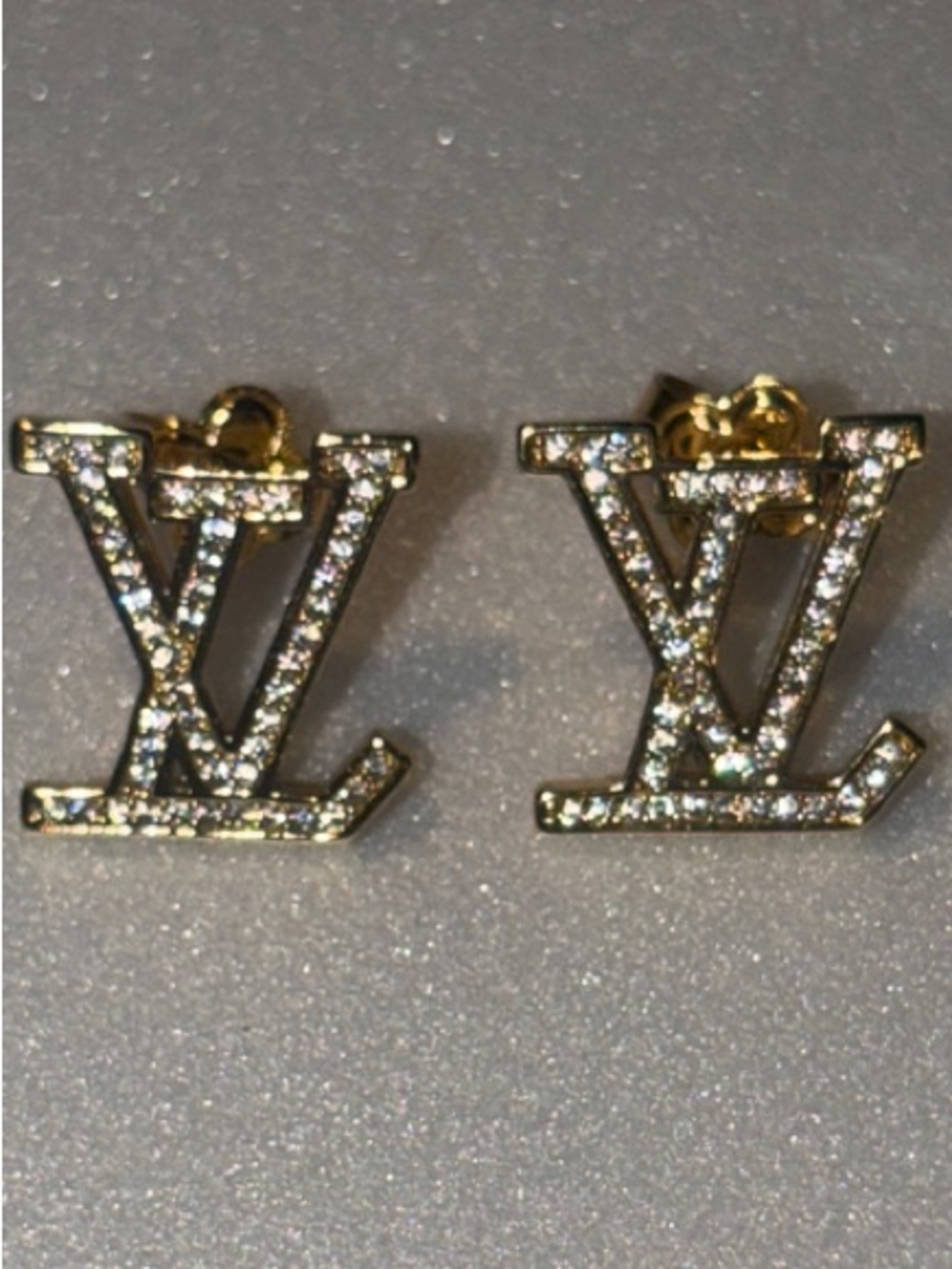 Gold-tone/Crystal LV studs
